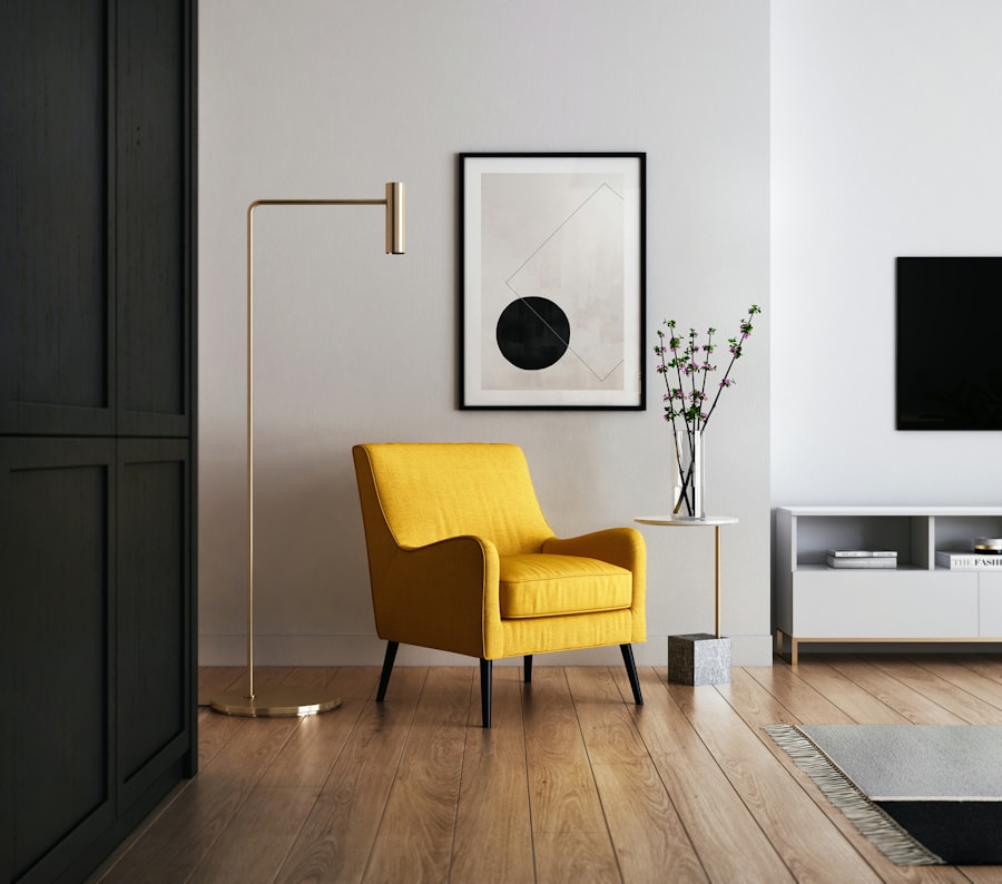 Bright modern living room maintained by Elevation Pro Services — clean floors, tidy furniture